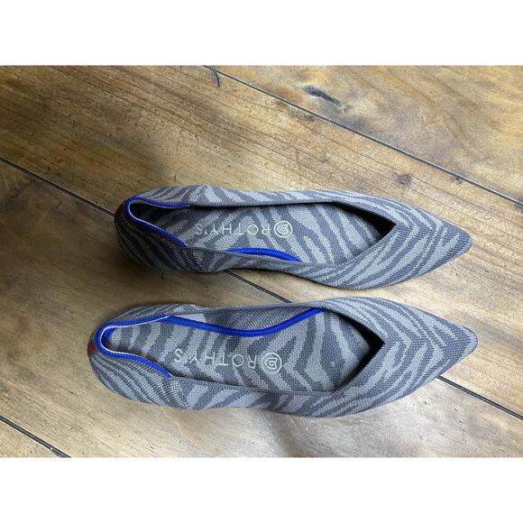 Rothy's The Point Gray Zebra Pointed Ballet Flats Women's Size 9 - Picture 5 of 7